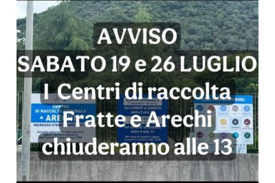 AVVISO CHIUSURA POMERIDIANA CENTRI DI RACCOLTA 