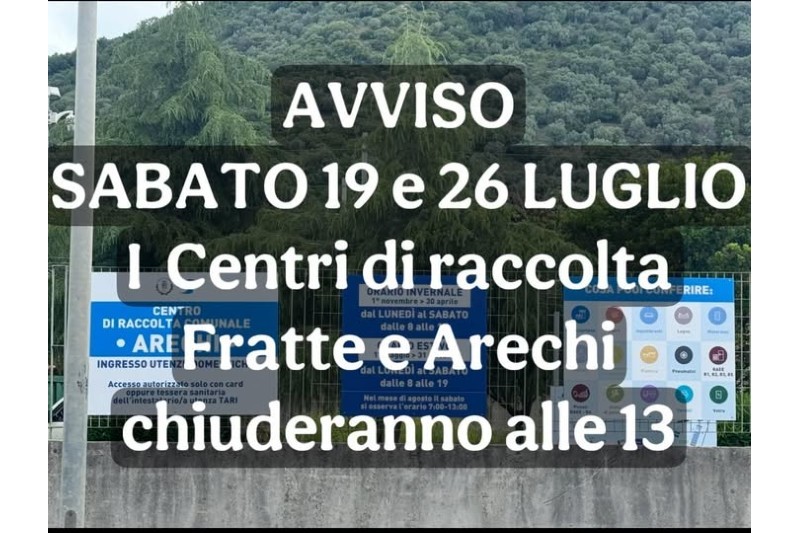 AVVISO CHIUSURA POMERIDIANA CENTRI DI RACCOLTA 