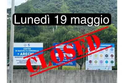 CHIUSURA CENTRO DI RACCOLTA ARECHI LUNEDI' 19 MAGGIO 2025