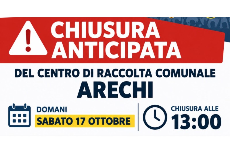 CHIUSURA ANTICIPATA CENTRO DI RACCOLTA ARECHI PER LA PARTITA DELLA SALERNITANA
